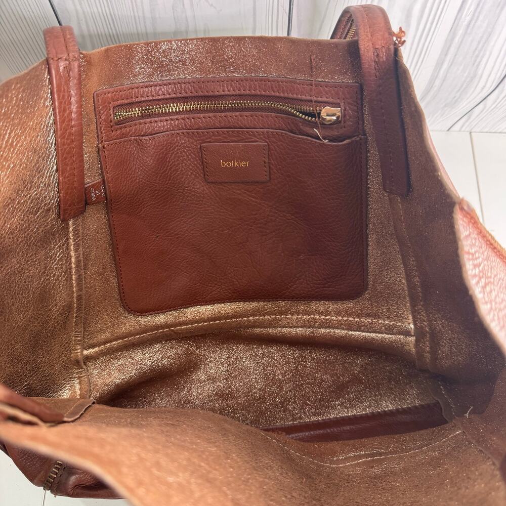 Botkier Brown Leather Tote Bag Pebbled Leather Zipper Detail Snap Soho Read - Picture 13 of 14